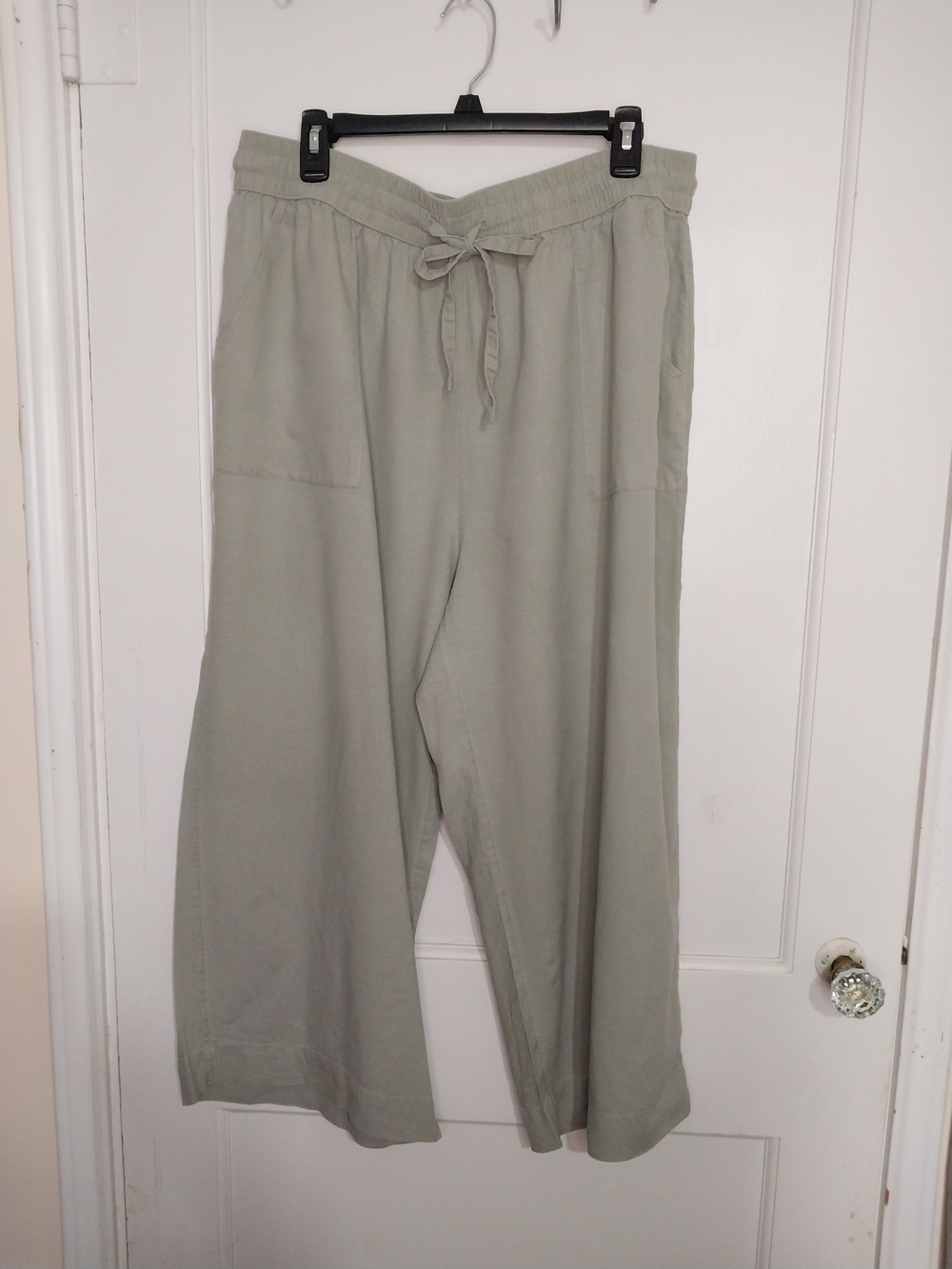 Cinthia Rowley Linen Relaxed Straight-Leg Drawstring Pants in Sage Green 1x - Picture 2 of 11